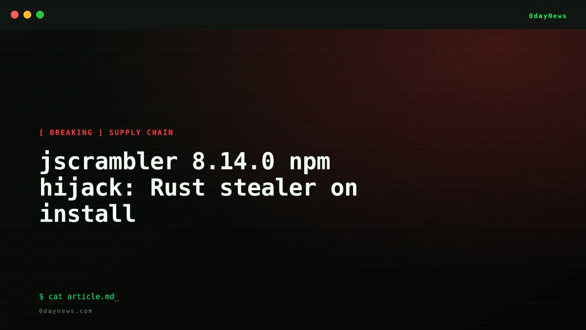 jscrambler 8.14.0 npm hijack: Rust stealer on install