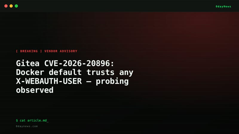 Gitea CVE-2026-20896: Docker default trusts any X-WEBAUTH-USER — probing observed