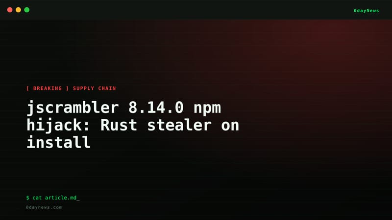 jscrambler 8.14.0 npm hijack: Rust stealer on install