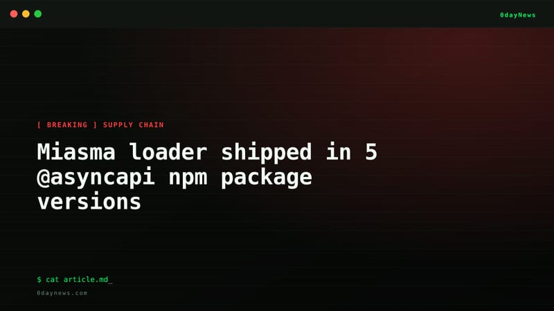 Miasma loader shipped in 5 @asyncapi npm package versions