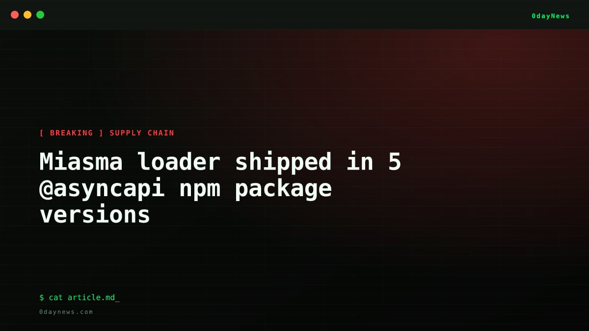 Miasma loader shipped in 5 @asyncapi npm package versions
