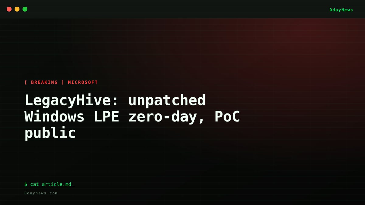 LegacyHive: unpatched Windows LPE zero-day, PoC public