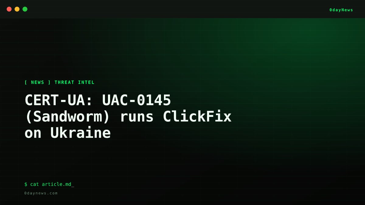 CERT-UA: UAC-0145 (Sandworm) runs ClickFix on Ukraine