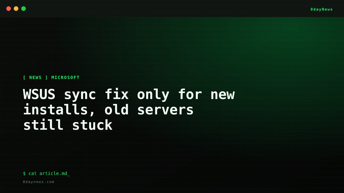 WSUS sync fix only for new installs, old servers still stuck