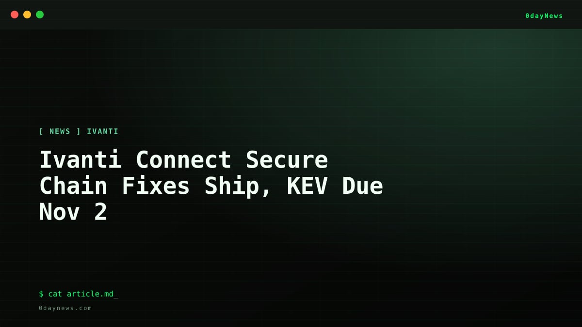Ivanti Connect Secure Chain Fixes Ship, KEV Due Nov 2